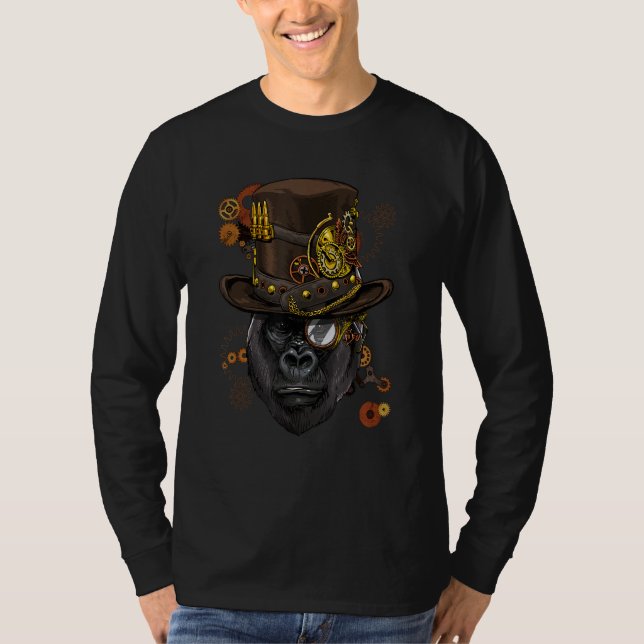 Steampunk Gotisk Gorilla Apa Ape Mekanisk Ani T Shirt (Framsida)