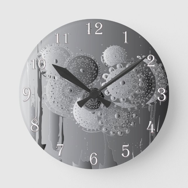 Steampunk Grått Mandala Blommigt w/White Numbers Rund Klocka (Framsida)