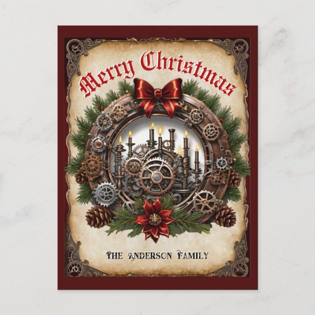 Steampunk Greenery Candles Utandningskoder Jul Helg Vykort (Framsida)