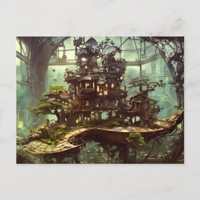 Steampunk Greenhouse i jungle Postcard Vykort (Framsida)