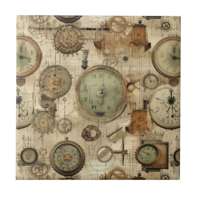 Steampunk Grunge Art Tile Kakelplatta (Framsidan)