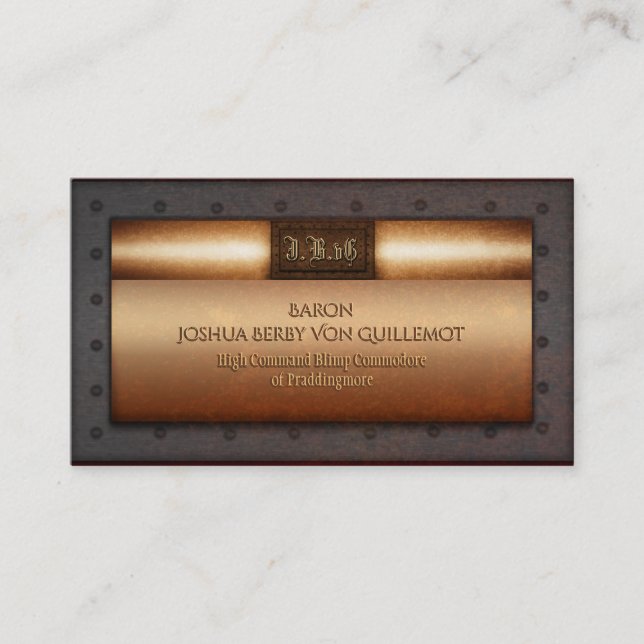 Steampunk grunge rivetge brass monogram tallrikar visitkort (Framsida)