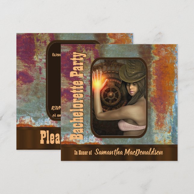 Steampunk - gruppen Bachelorette Inbjudningar (Fram/baksida)