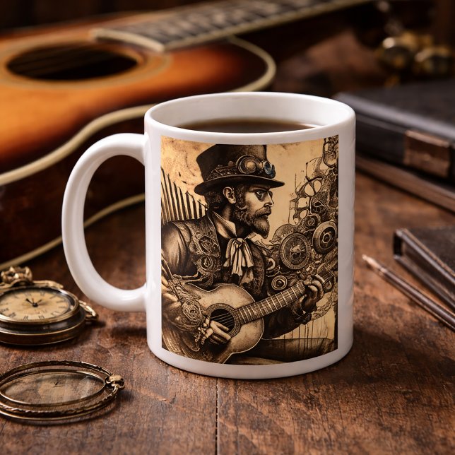 Steampunk Guitar Man Kaffemugg (Skapare uppladdad)