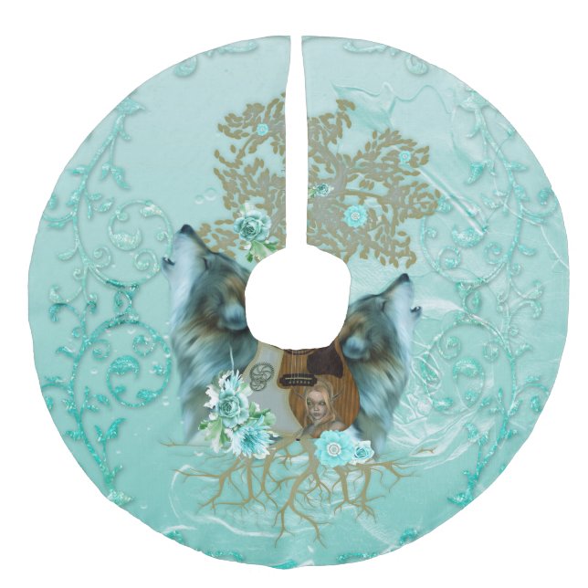 Steampunk guitar med vargar julgransmatta fusklinne (Framsidan)