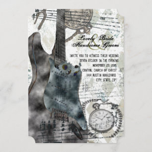 Steampunk Guitar Time Music Wedding bjudande Inbjudningar
