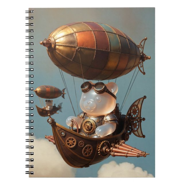 Steampunk Gummibär Pilot i Fantasy Luftskepp Anteckningsbok (Framsidan)