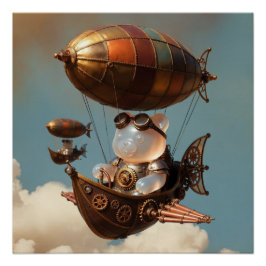 Steampunk Gummy Bear Pilot in Fantasy Airship Perfect Poster