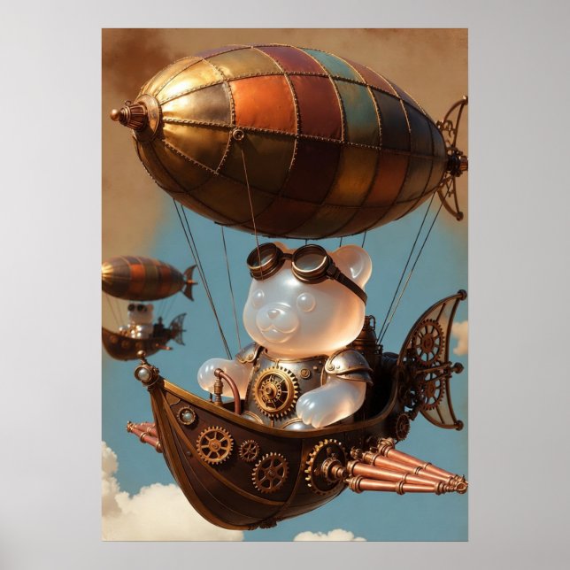 Steampunk Gummy Bear Pilot in Fantasy Airship Poster (Framsidan)