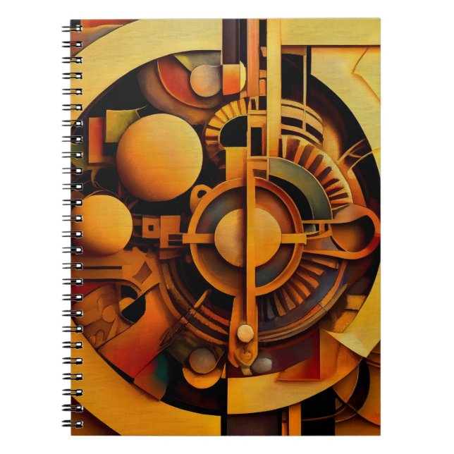 Steampunk Gyllene Mekanism Abstrakt Anteckningsbok (Framsidan)