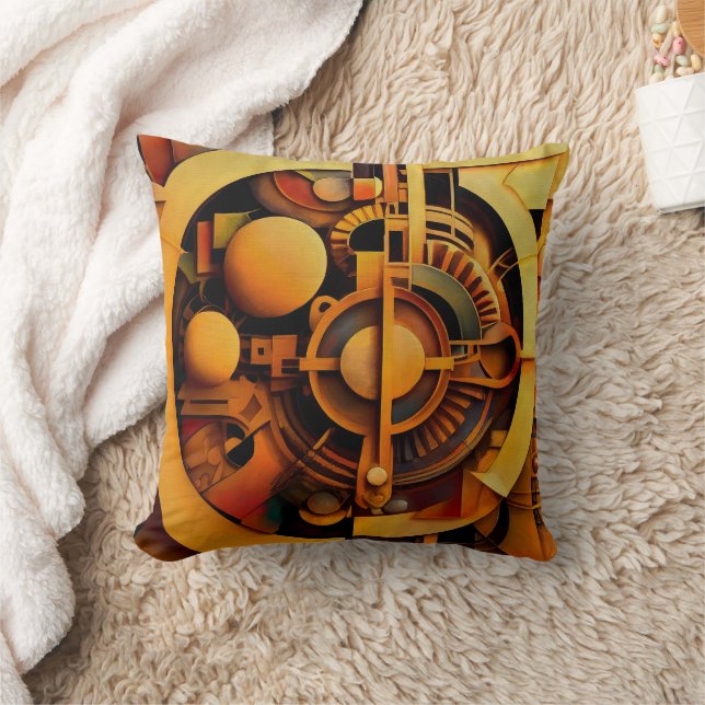 Steampunk Gyllene Mekanism Abstrakt Kudde (Filt)