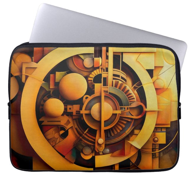 Steampunk Gyllene Mekanism Abstrakt Laptop Fodral (Framsidan)