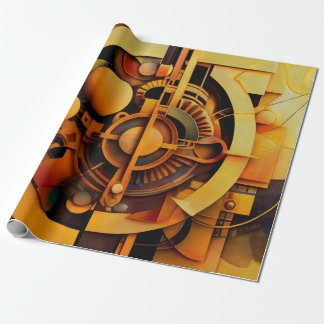 Steampunk Gyllene Mekanism Abstrakt Presentpapper