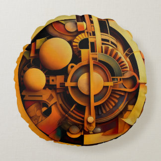 Steampunk Gyllene Mekanism Abstrakt Rund Kudde