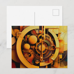 Steampunk Gyllene Mekanism Abstrakt Vykort
