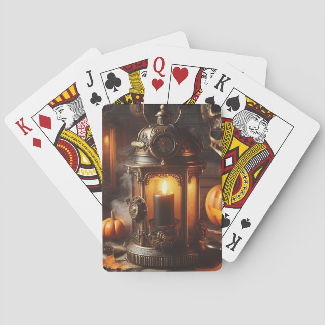Steampunk Halloween Black Lantern Casinokort (Baksidan)