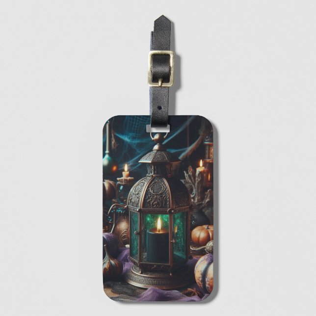 Steampunk Halloween Clockwork Black Lantern Bagagebricka (Framsida vertikal)