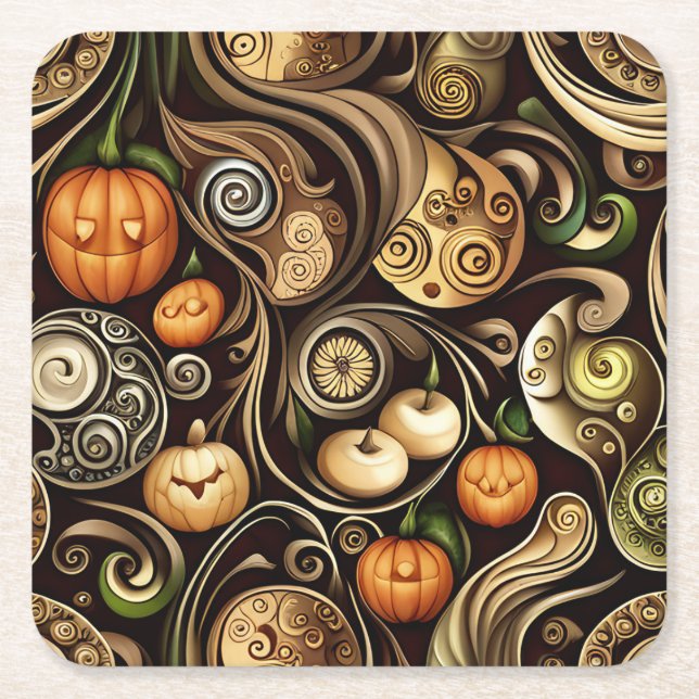 Steampunk Halloween Pumpkin & Swirl Papper Plate Underlägg Papper Kvadrat (Framsidan)