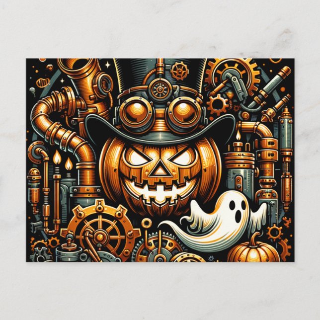 Steampunk Halloween Vykort (Framsida)