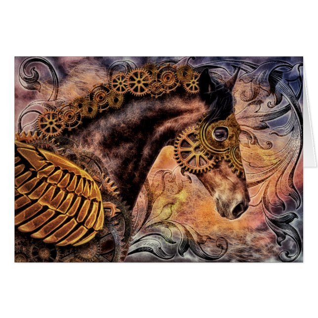 Steampunk häst hälsningskort (Framsidan Horizontal)