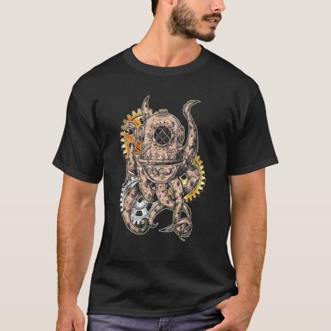 Steampunk Hat Mechanical Retro Se Steampunk Octo T Shirt (Framsida)