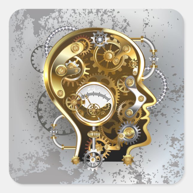 Steampunk Head med Manometer Fyrkantigt Klistermärke (Framsida)