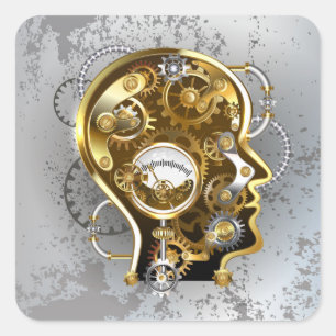 Steampunk Head med Manometer Fyrkantigt Klistermärke