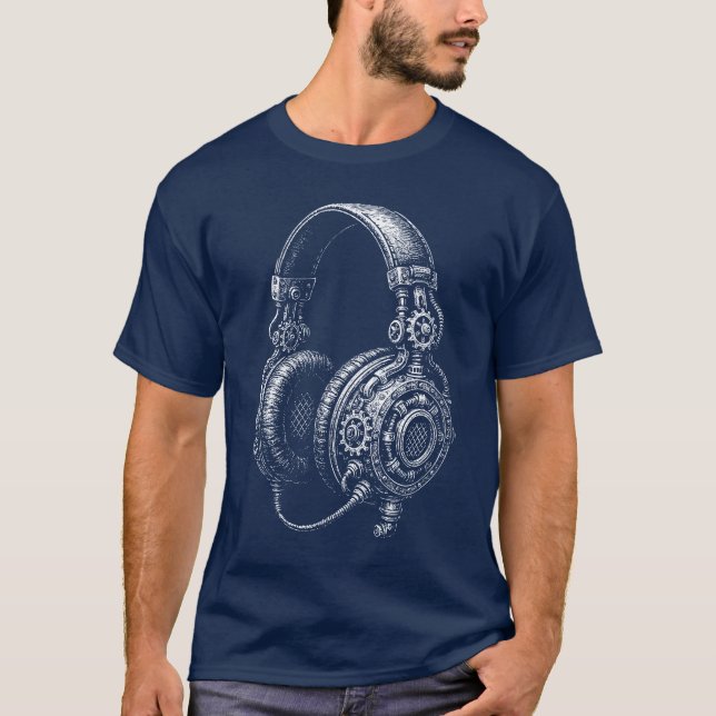Steampunk Headphones Sketch T Shirt (Framsida)