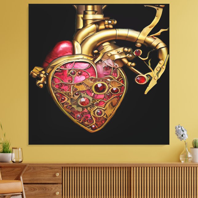 Steampunk Heart Anatomical Rubies and Gears Canvastryck (Insitu (Vardagsrum))