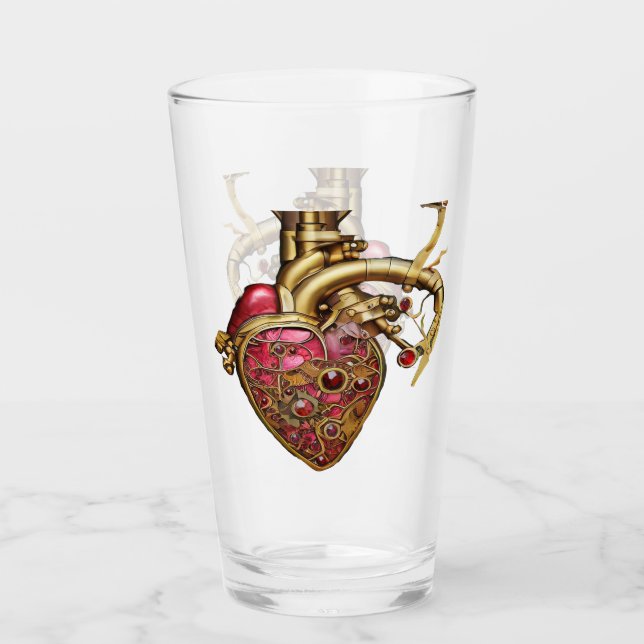 Steampunk Heart Anatomical Rubies and Gears Glaskopp (Framsida)