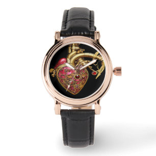 Steampunk Heart Anatomical Rubies och Gears Armbandsur