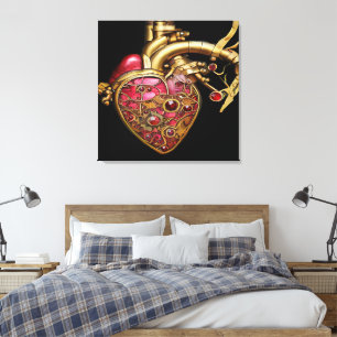 Steampunk Heart Anatomical Rubies och Gears Canvastryck