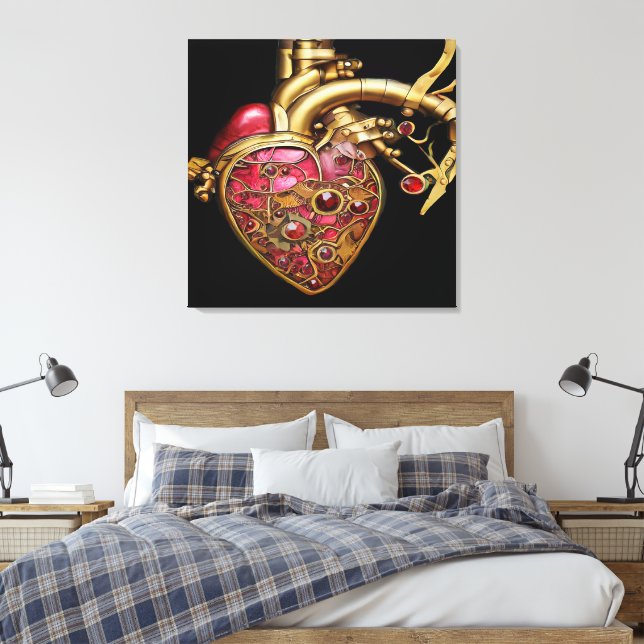 Steampunk Heart Anatomical Rubies och Gears Canvastryck (Insitu (sovrum))