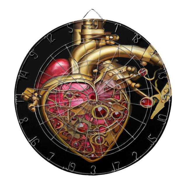 Steampunk Heart Anatomical Rubies och Gears Darttavla (Framsidan)