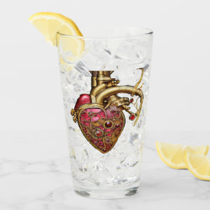 Steampunk Heart Anatomical Rubies och Gears Glaskopp