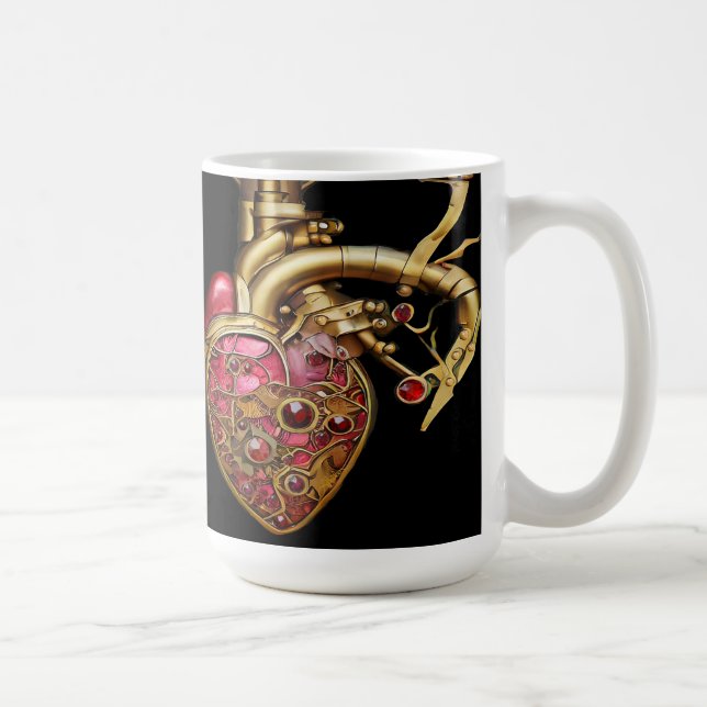 Steampunk Heart Anatomical Rubies och Gears Kaffemugg (Höger)