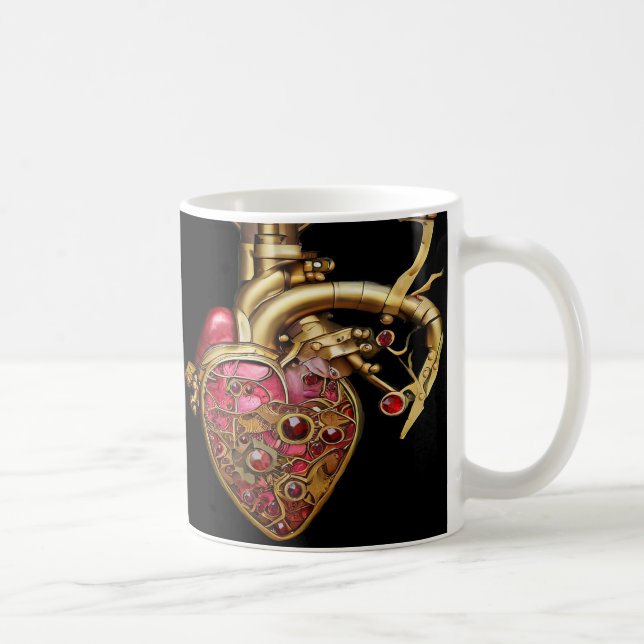 Steampunk Heart Anatomical Rubies och Gears Kaffemugg (Höger)