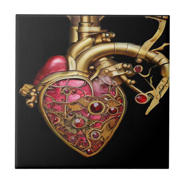 Steampunk Heart Anatomical Rubies och Gears Kakelplatta (Framsidan)