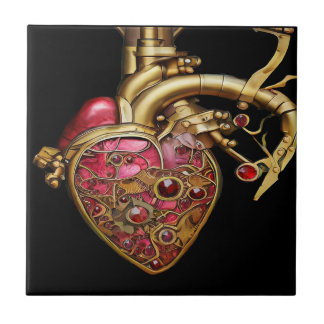 Steampunk Heart Anatomical Rubies och Gears Kakelplatta