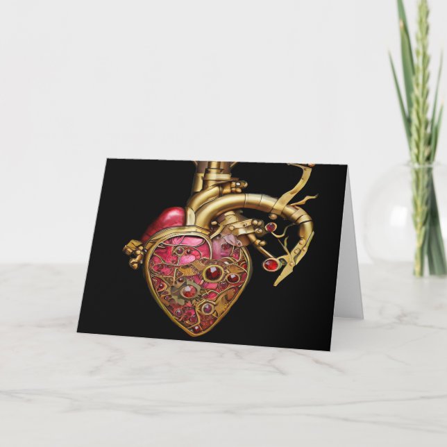Steampunk Heart Anatomical Rubies och Gears Kort (Framsida)
