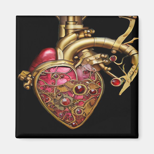 Steampunk Heart Anatomical Rubies och Gears Magnet (Framsidan)