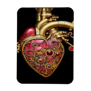 Steampunk Heart Anatomical Rubies och Gears Magnet