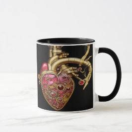 Steampunk Heart Anatomical Rubies och Gears Mugg