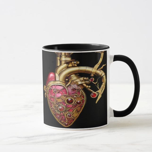 Steampunk Heart Anatomical Rubies och Gears Mugg (Höger)