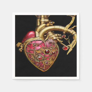Steampunk Heart Anatomical Rubies och Gears Pappersservett