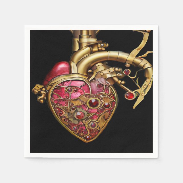 Steampunk Heart Anatomical Rubies och Gears Pappersservett (Framsidan)
