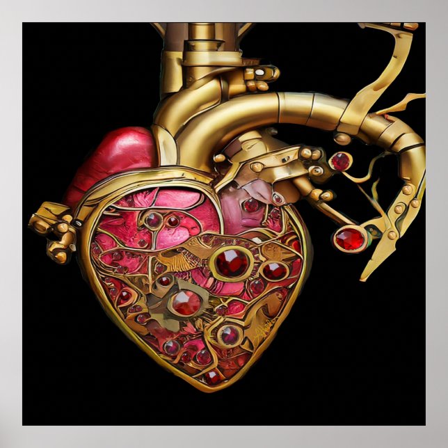 Steampunk Heart Anatomical Rubies och Gears Poster (Framsidan)
