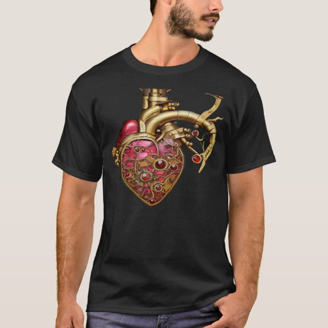 Steampunk Heart Anatomical Rubies och Gears T Shirt (Framsida)