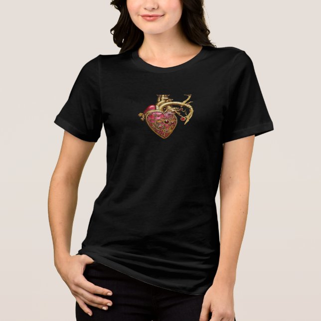 Steampunk Heart Anatomical Rubies och Gears T Shirt (Framsida)