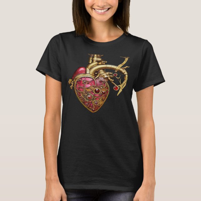 Steampunk Heart Anatomical Rubies och Gears T Shirt (Framsida)